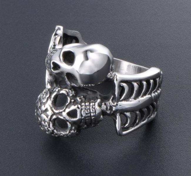 Wholesale Stainless Steel Double Headed Skull Rng