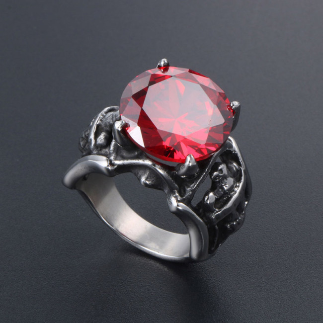 Wholesale Stainless Steel Biker Rings with Red CZ