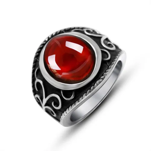 Wholesale Stainless Steel Garnet CZ Vintage Biker Ring
