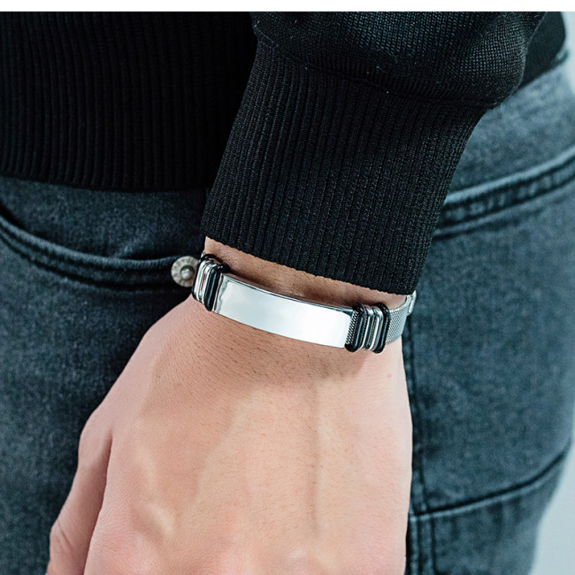 Wholesale Stainless Steel Sleek Mesh ID Bracelet