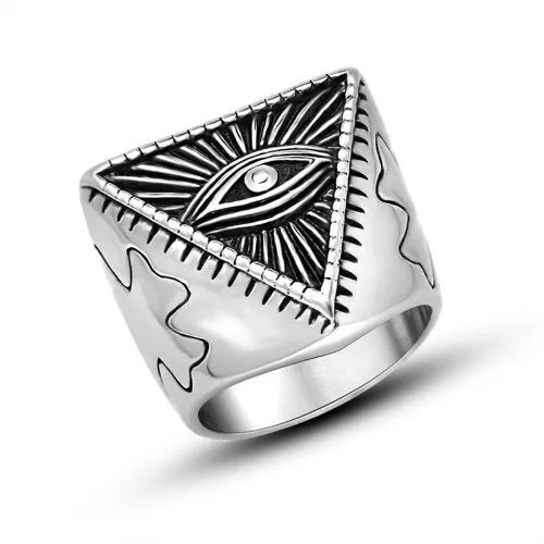 Wholesale Stainless Steel Evil Eye Side Cross Ring