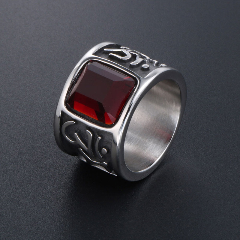 Mens Stainless Steel Biker Rings with Ruby CZ | JC Love Jewelry