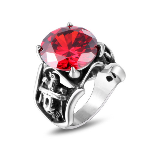 Wholesale Stainless Steel Biker Rings with Red CZ