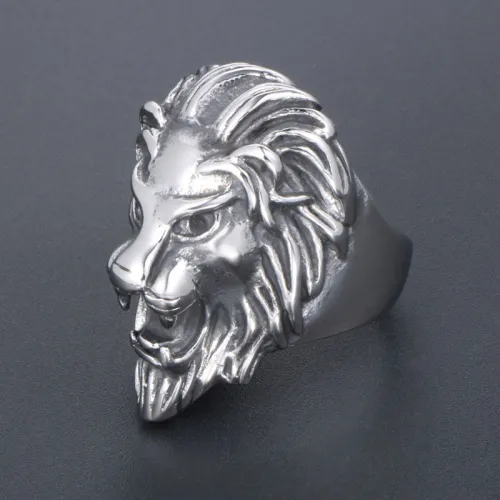 Wholesale Stainless Steel Lion Head Biker Rings
