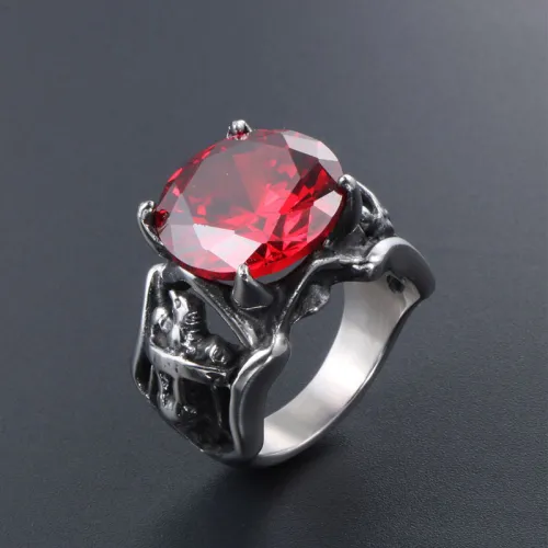 Wholesale Stainless Steel Biker Rings with Red CZ