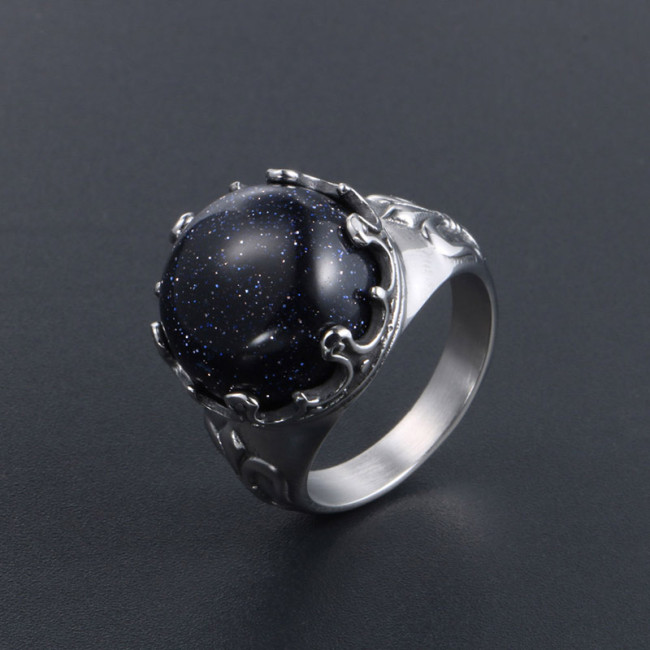 Wholesale Stainless Blue Sandstone Stone Ring