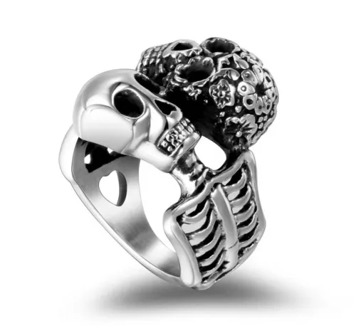 Wholesale Stainless Steel Double Headed Skull Rng