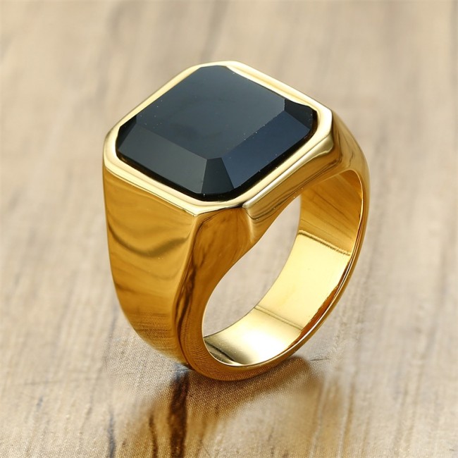 Wholesale Stainless Steel Mens Black Agate Ring