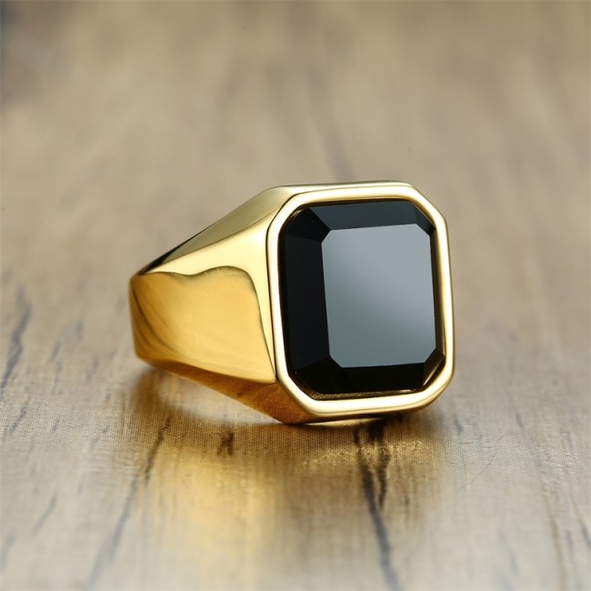 Wholesale Stainless Steel Mens Black Agate Ring