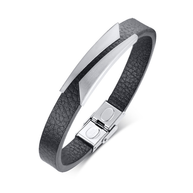 Wholesale Mens Stainless Steel Fashionable Leather Bracelet
