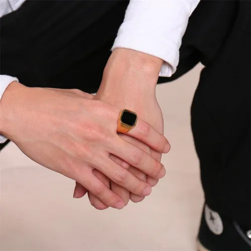 Wholesale Stainless Steel Mens Black Agate Ring