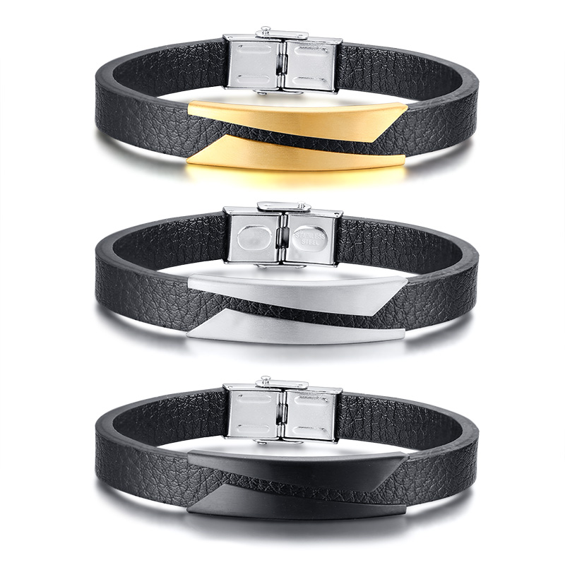 Wholesale Mens Stainless Steel Fashionable Leather Bracelet JC Love