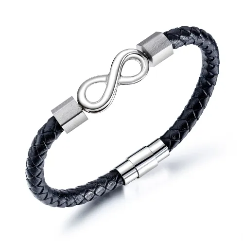 Wholesale Stainless Steel Infinity Symbol Leather Bracelet Mens