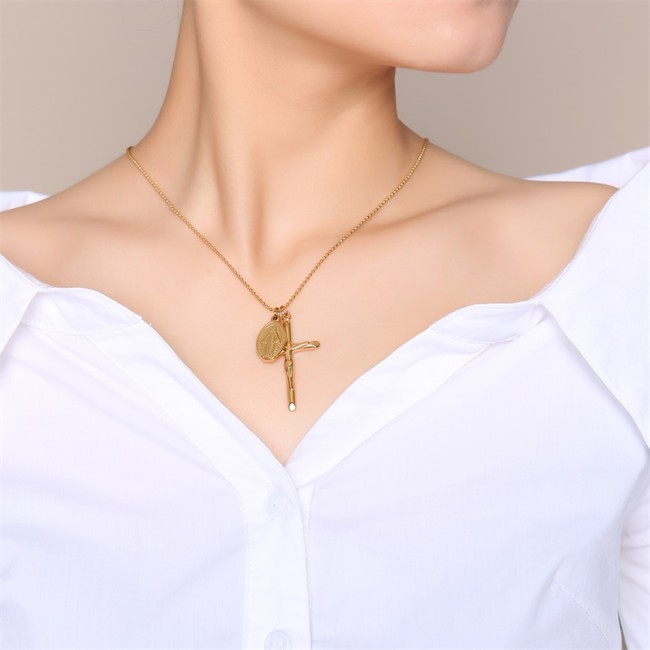 Wholesale Stainless Steel Virgin Mary Necklace with Cross