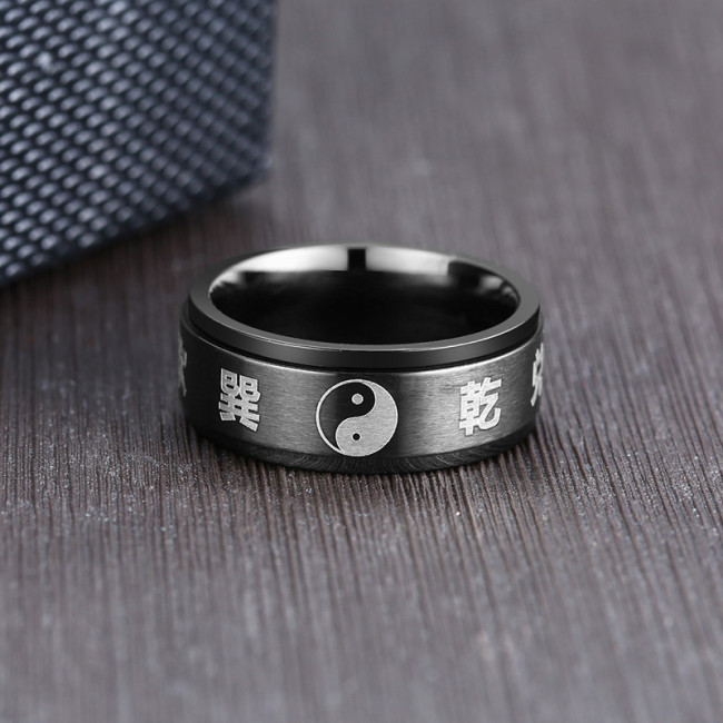 Wholesale Stainless Steel Black Yin Yang Symbol Ring