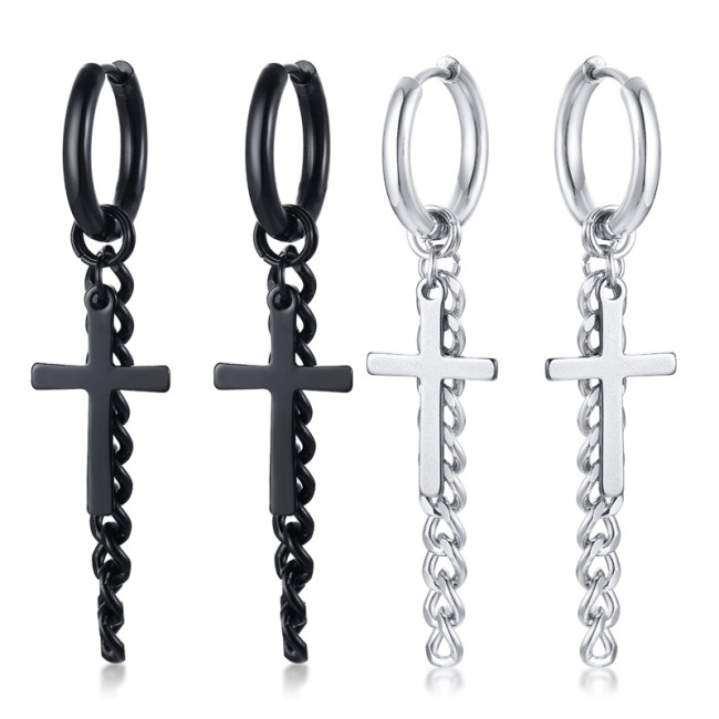 Wholesale Stainless Steel Hoop Earrings with Dangling Cross