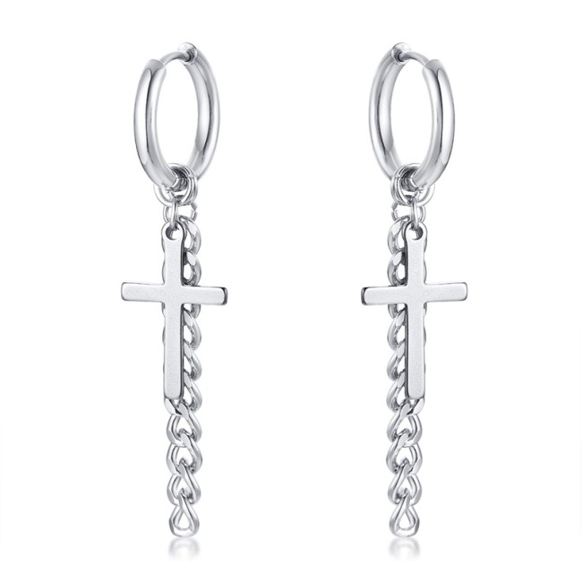 Wholesale Stainless Steel Hoop Earrings with Dangling Cross