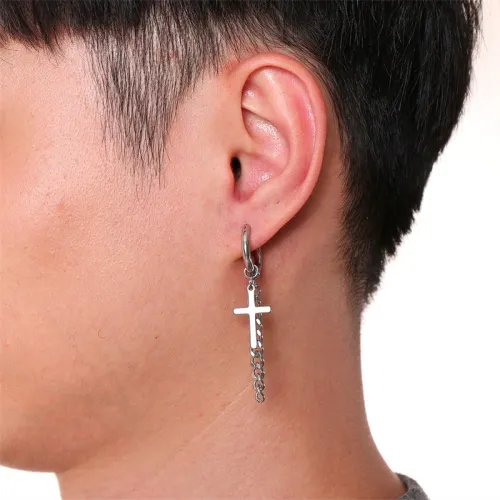 Wholesale Stainless Steel Hoop Earrings with Dangling Cross