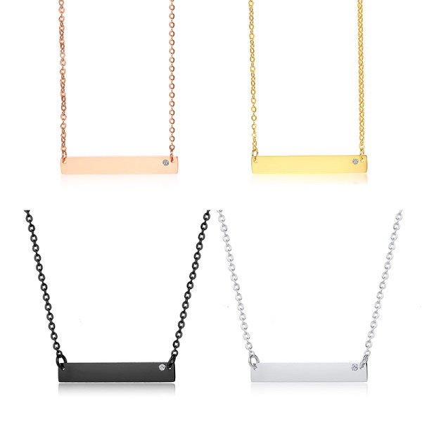 Wholesale Stainless Steel Horizontal Bar Pendant Necklace Engraved