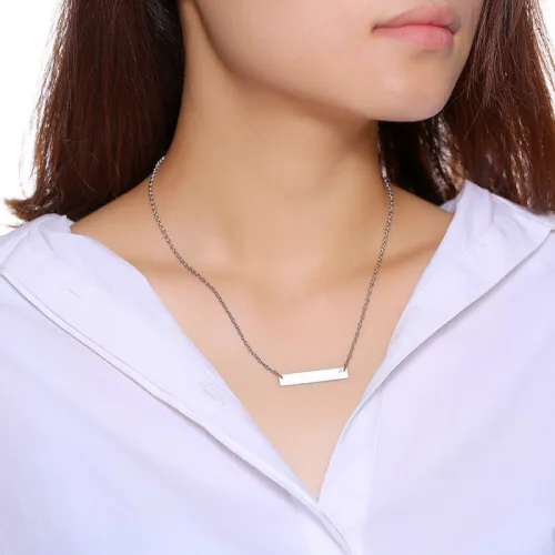 Wholesale Stainless Steel Horizontal Bar Pendant Necklace Engraved