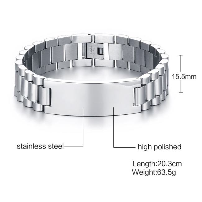 Wholesale Stainless Steel 15mm Mens ID Bracelets Engraved