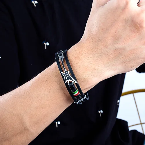 Wholesale Steel Mens Leather Bracelet with Guitar