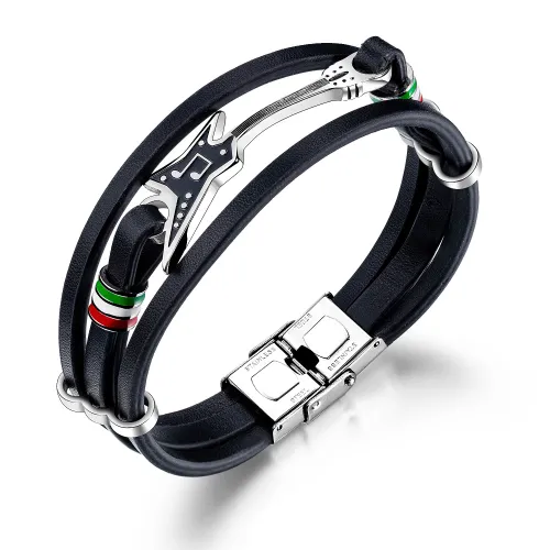 Wholesale Steel Mens Leather Bracelet with Guitar