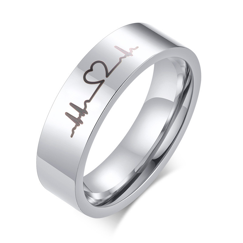 Wholesale Stainless Steel Ecg Heartbeat Couple Rings JC LoveJewelry