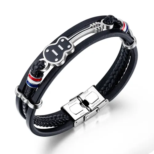 Wholesale Steel Mens Leather Guitar Bracelet