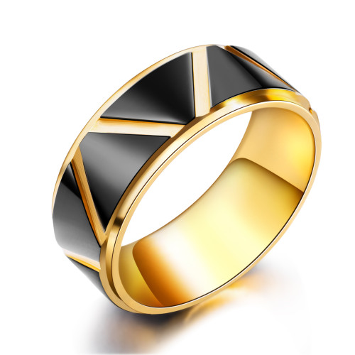 Wholesale Steel Gold and Black Mens Ring with Triangle