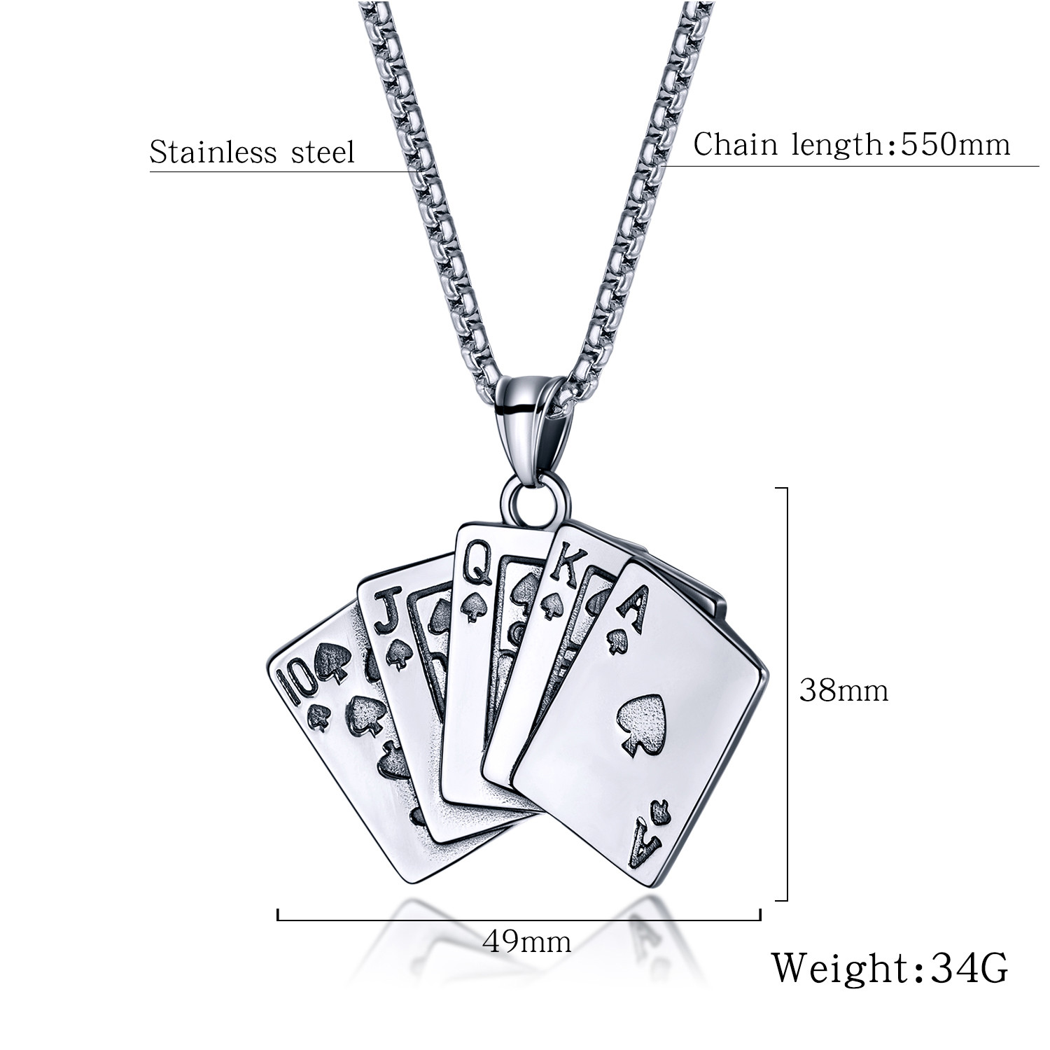 Wholesale Stainless Steel Playing Card Pendants Necklace JC Love Jewelry