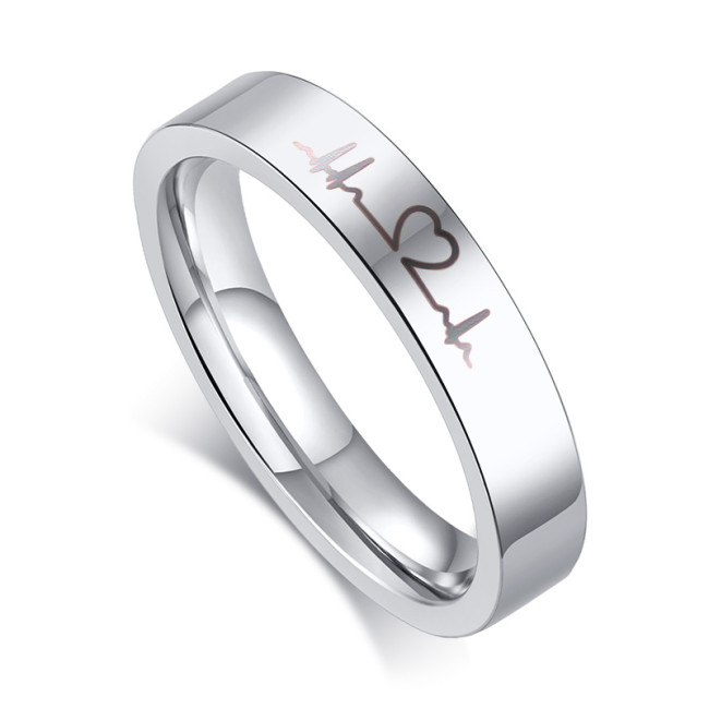 Wholesale Stainless Steel Ecg Heartbeat Couple Rings