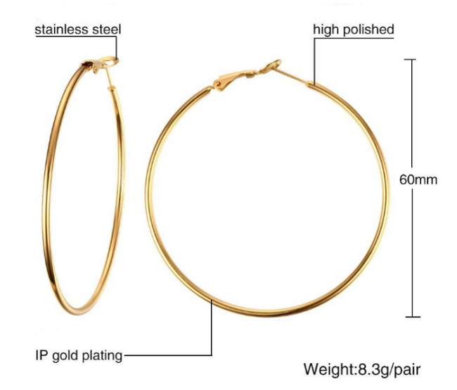 Wholesale Stainless Steel Classic Golden Hoops Earrings
