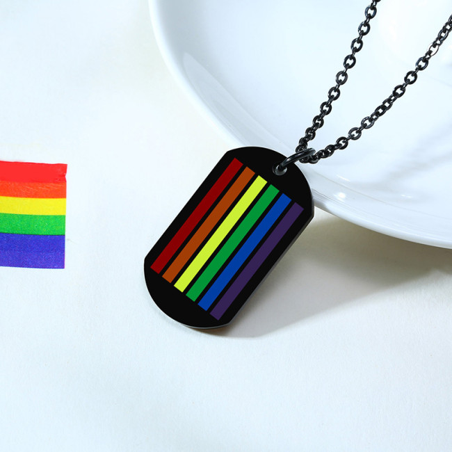 Wholesale Stainless Steel Dog Tag Rainbow LGBT Pride Necklace