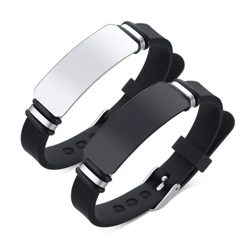 Wholesale Stainless Steel Men Custom Black ID Silicone Bracelets