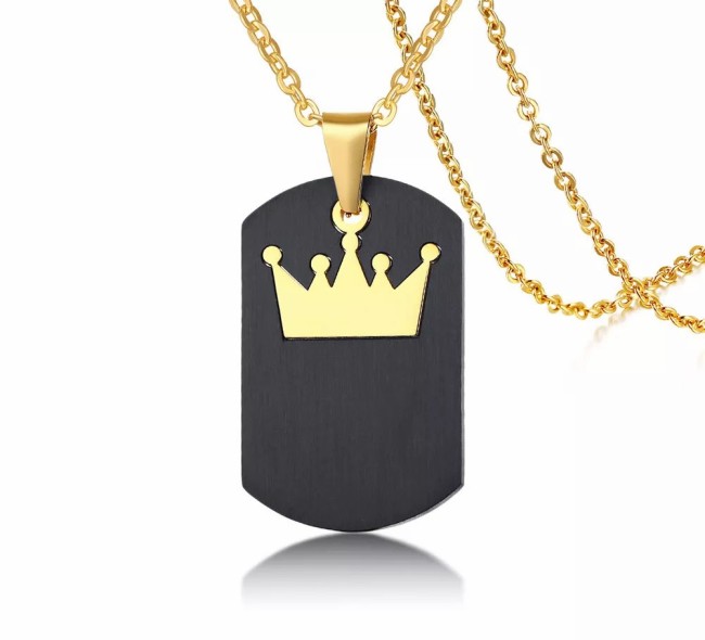 His Queen & Her King Couple Pendant Necklace Stainless Steel Crown Crystal Matching Set Wholesale