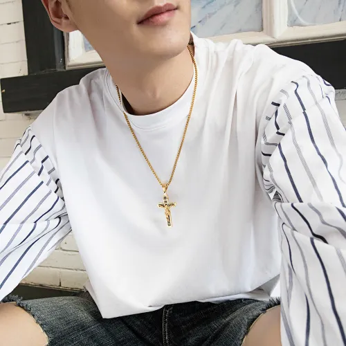 Wholesale Stainless Steel New Mens Jesus Crucifix Cross Pendant Necklace
