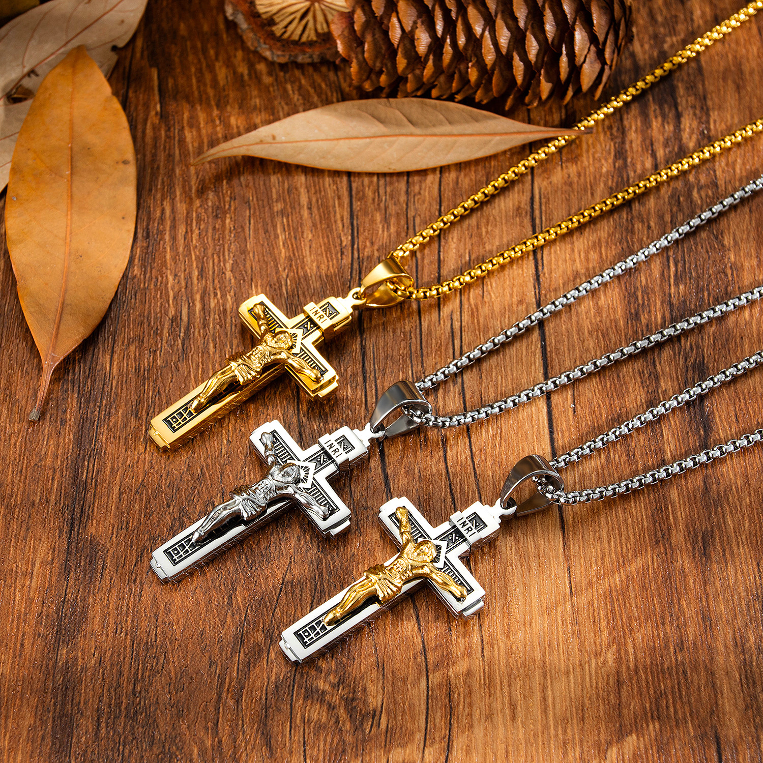 Wholesale Stainless Steel New Mens Jesus Crucifix Cross Pendant