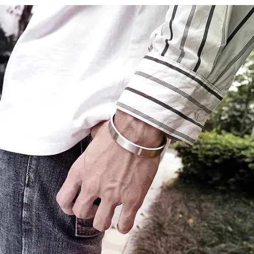 Wholesale Men's Stainless Steel Flattened Plain Cuff Open Bangle Bracelet