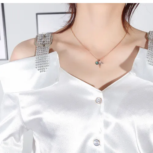 Wholesale Stainless Steel Mermaid Tail Pendant Necklace with Blue Glass