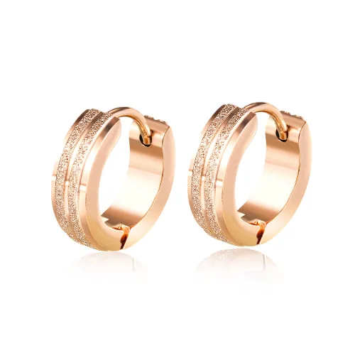 Wholesale Stainless Steel Women Frosted Groove Small Hoop Earrings