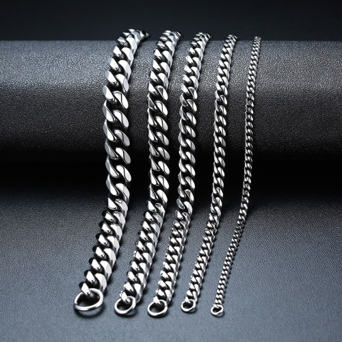 Wholesale Stainless Steel Men's Classic Silver Cuban Chain Bracelet