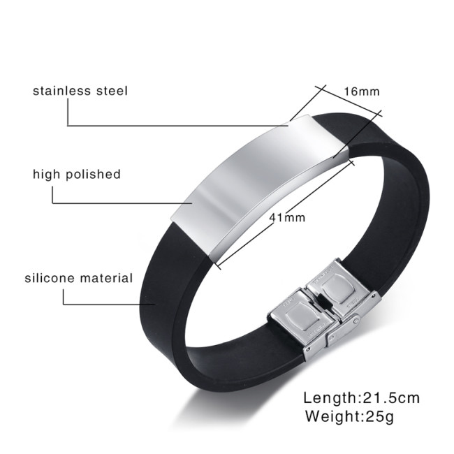 Wholesale Men's Rubber & Steel Identity Id Bangle Bracelet
