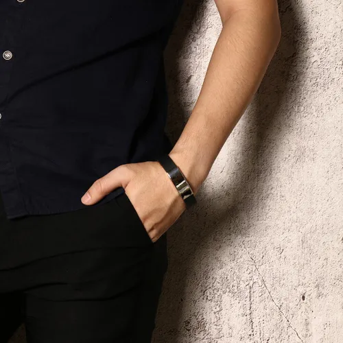 Wholesale Men's Rubber & Steel Identity Id Bangle Bracelet