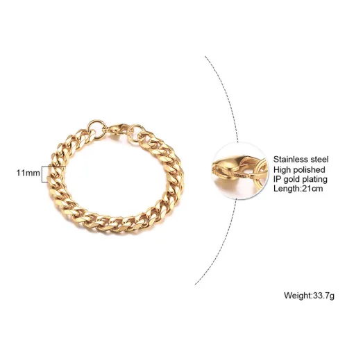 Wholesale Stainless Steel Cuban Link Gold Chain Unisex Bracelet