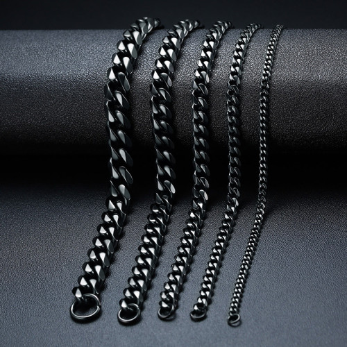 Wholesale Stainless Steel Mens Black Plate Cuban Link Bracelet