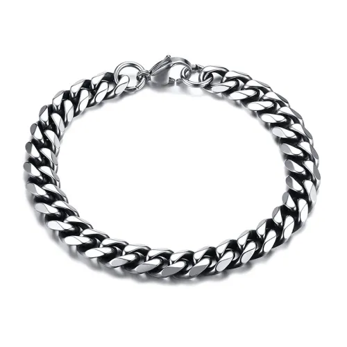 Wholesale Stainless Steel Men's Classic Silver Cuban Chain Bracelet