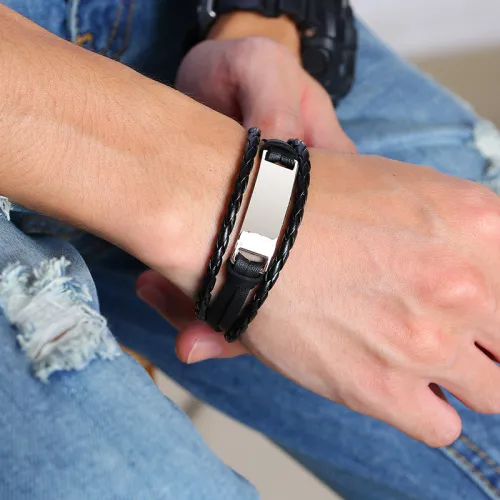 Wholesale Personalized Leather Alloy ID Bracelets