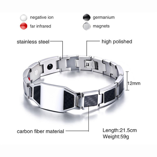 Wholesale Black Stainless Steel Carbon Fiber Magnetic Therapy Bracelets