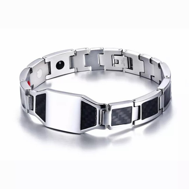 Wholesale Black Stainless Steel Carbon Fiber Magnetic Therapy Bracelets